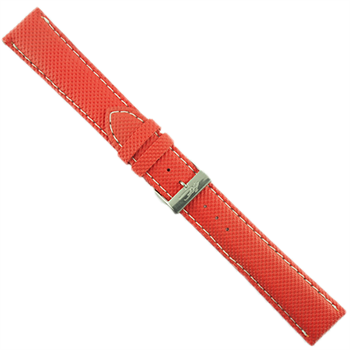 ZRC Rød PVC urrem med hvide stikninger, 18 mm bred, 190 mm lang og med sølv spænde